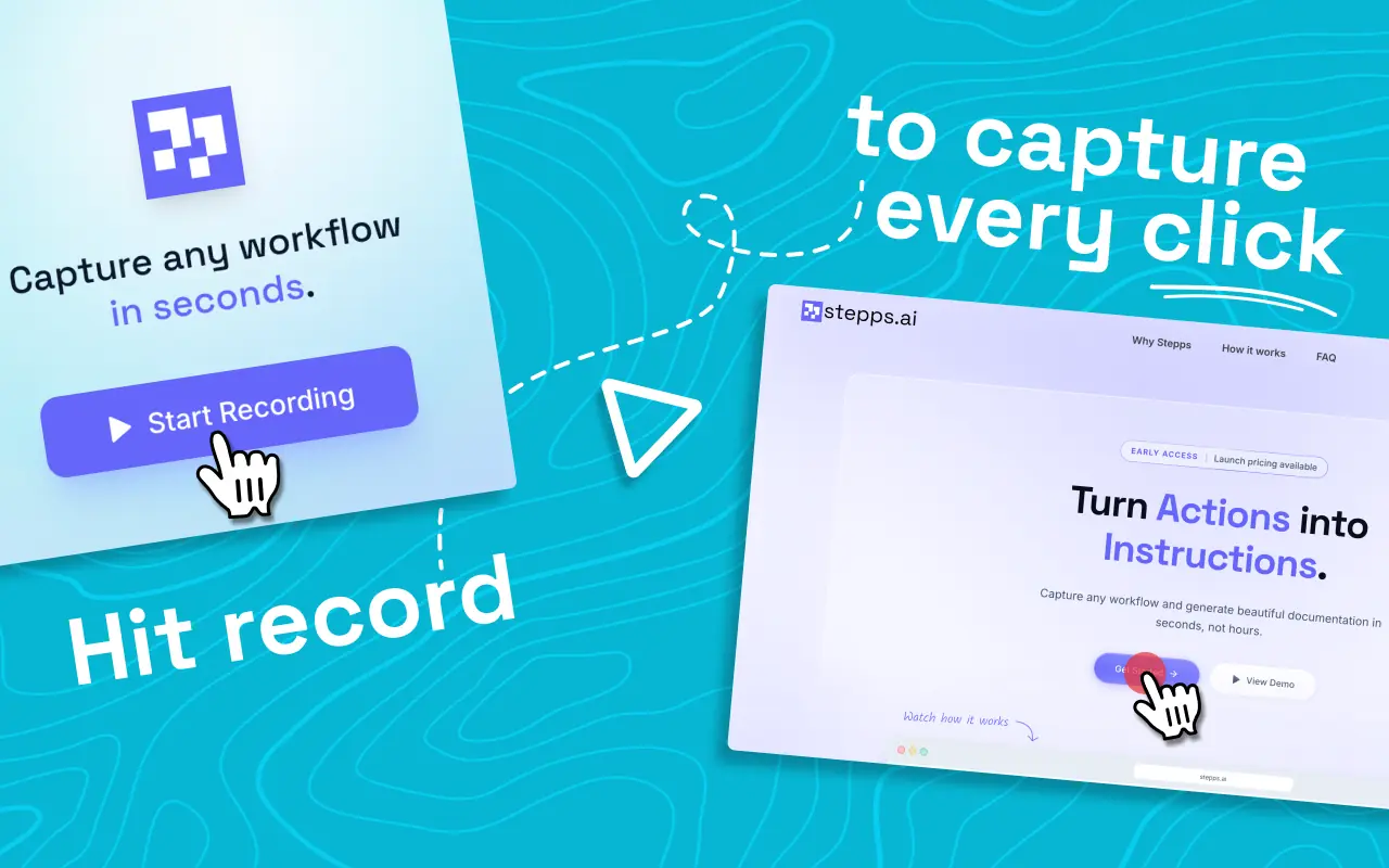 Recording a workflow with the Stepps browser extension.