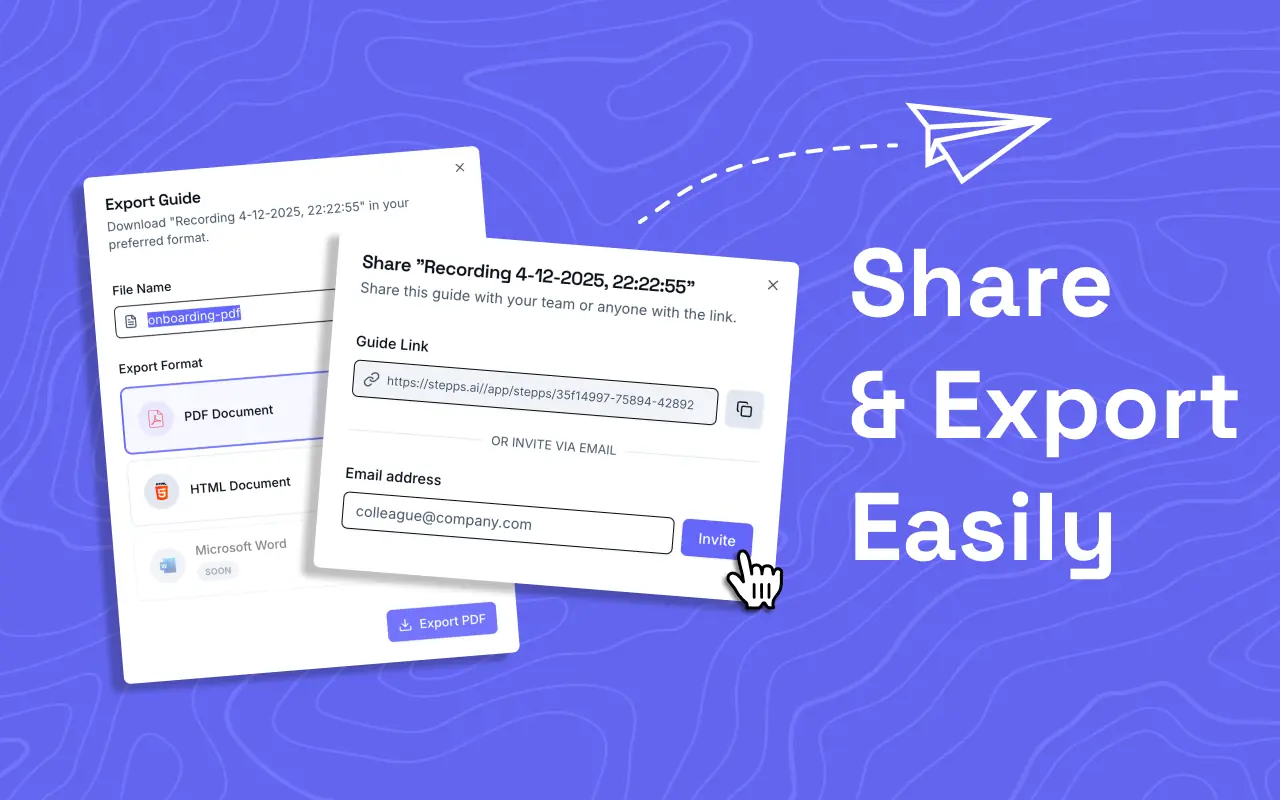 Sharing and exporting a Stepps guide.