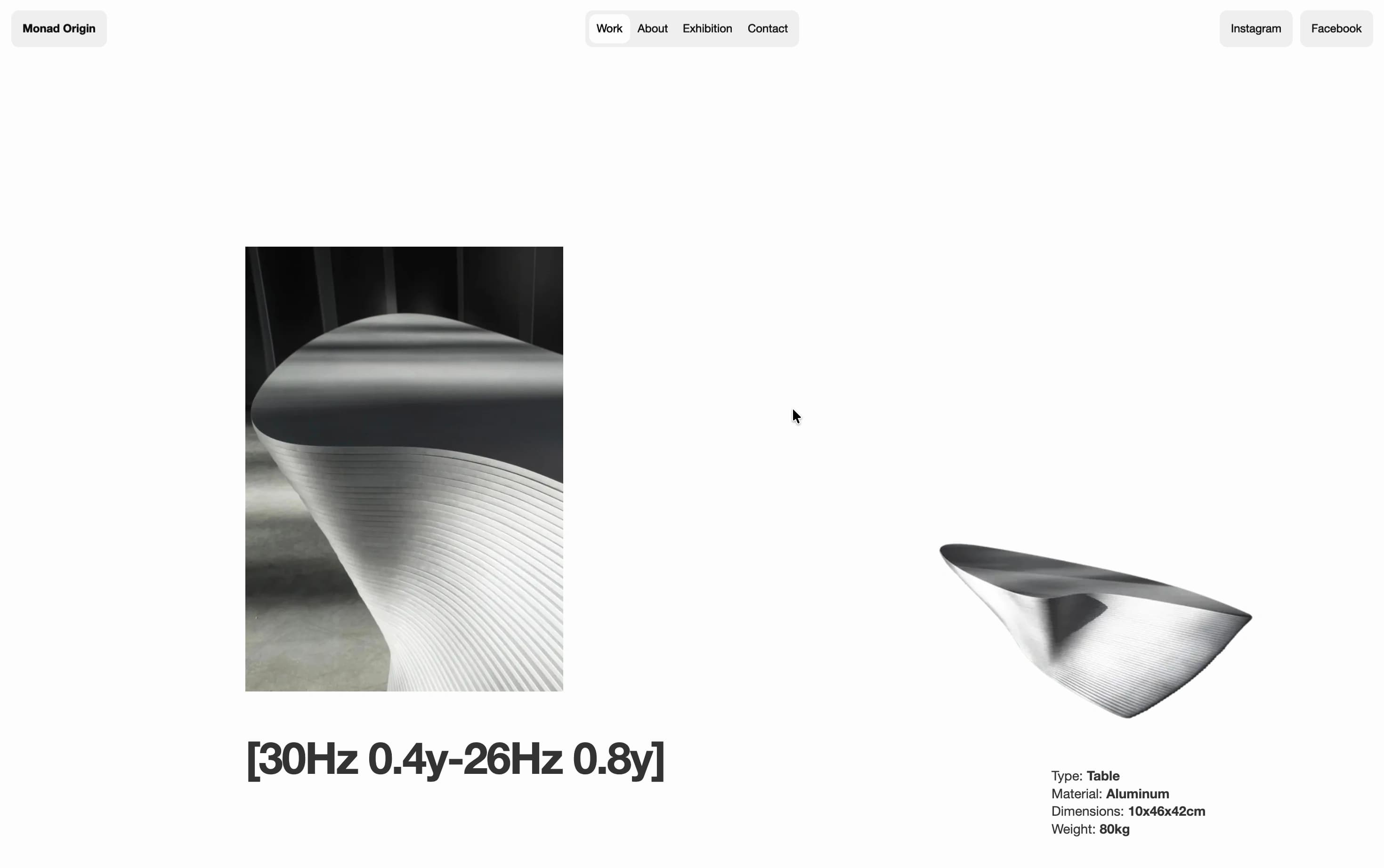 Monad Origin homepage exploration featuring sculptural work.