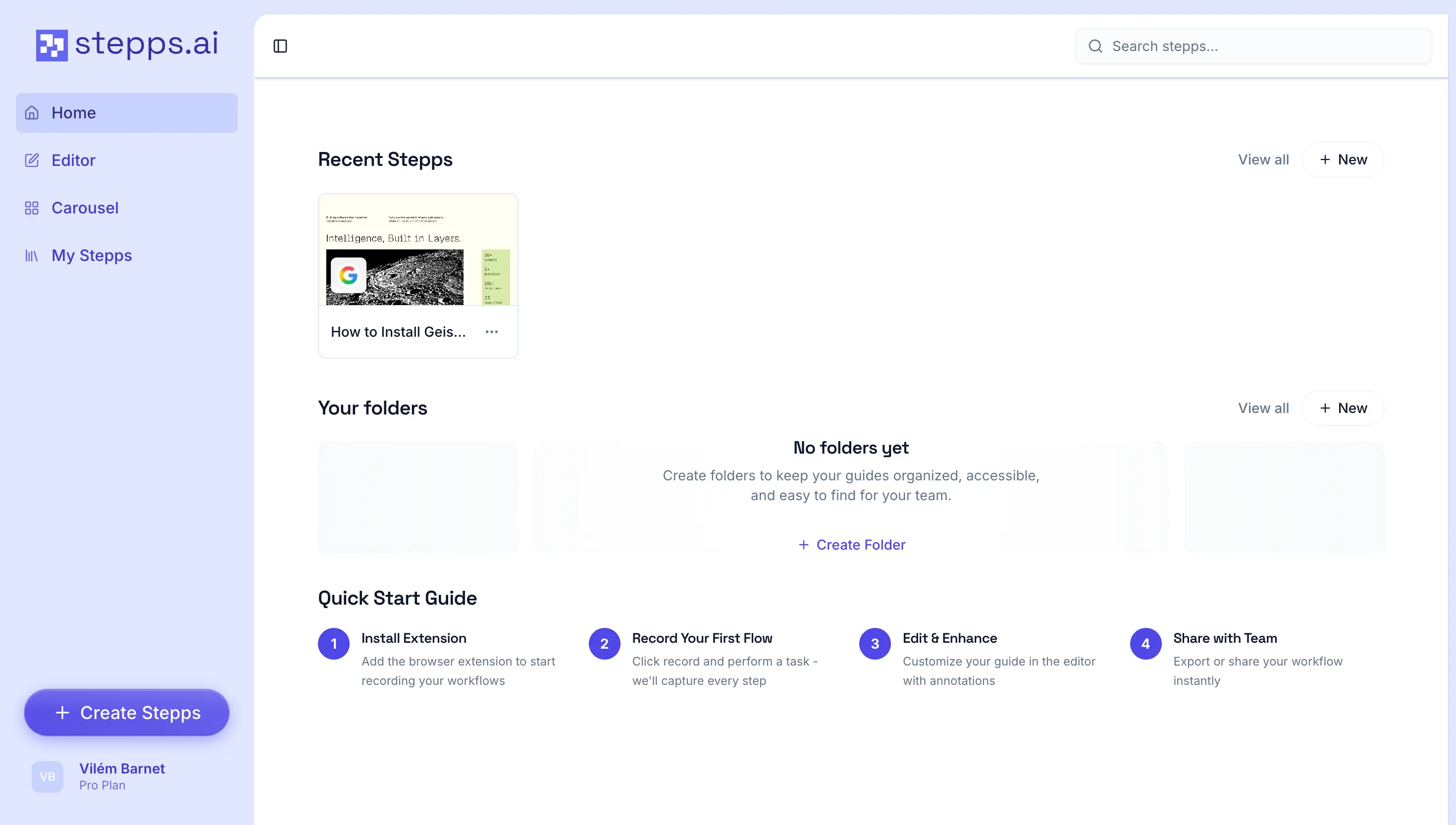 Stepps application dashboard.